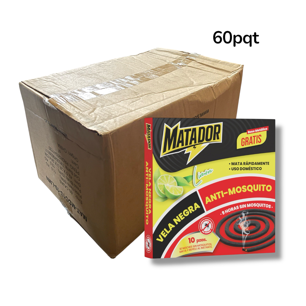 VELA NEGRA ANTI MOSQUITO MATADOR LIMON 10und/60 CAJA