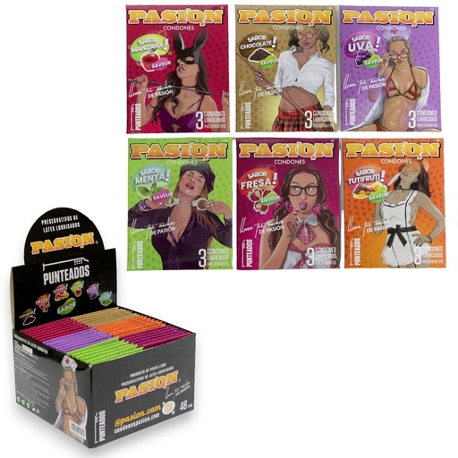 [PA52D6] PRESERVATIVO PASION PUNTEADO (48paquetito de 3)