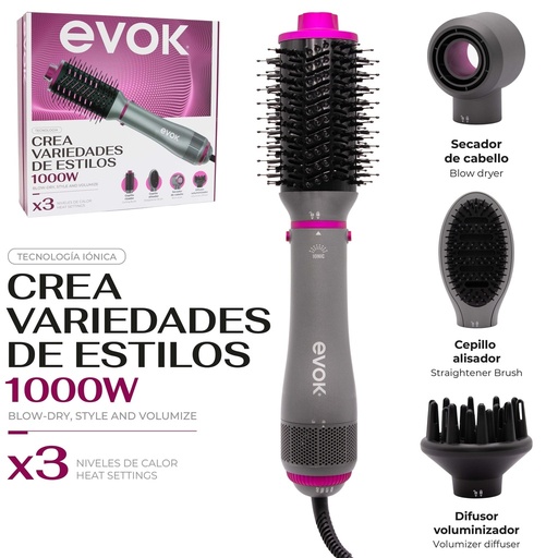 [EV-HD-6737] Cepillo Secador de Cabello 1000W EVOK