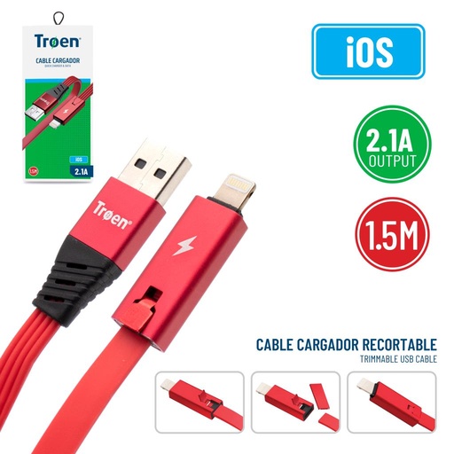 [TR-RI-B] CABLE CARGADOR RECORTABLE USB IOS TROEN